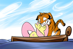 Size: 3000x2000 | Tagged: safe, artist:graphic-lee, fluttershy, big cat, pony, tiger, g4, boat, crossover, life of pi, richard parker