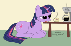 Size: 2846x1857 | Tagged: safe, artist:mythicsteed, twilight sparkle, g4, coffee, female, morning ponies, solo