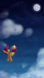 Size: 3400x6000 | Tagged: safe, artist:snowyglaze, scootaloo, g4, absurd resolution, female, flying, moon, night, sky, solo