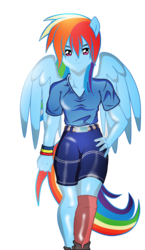 Size: 900x1557 | Tagged: safe, artist:ruhisu, rainbow dash, anthro, g4, clothes, female, human facial structure, solo