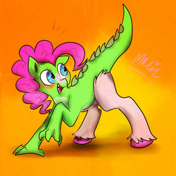 Size: 1024x1024 | Tagged: safe, artist:purplepassion3, pinkie pie, alligator, hybrid, g4, female, solo, species swap, unshorn fetlocks