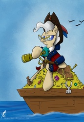 Size: 1883x2739 | Tagged: safe, artist:jorobro, mayor mare, g4, boat, female, glasses, pirate, solo, treasure