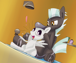 Size: 1200x1000 | Tagged: safe, artist:bendykins, rumble, thunderlane, g4, brothers, shower, sitting, underhoof