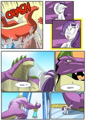 Size: 2480x3508 | Tagged: safe, artist:smilingdogz, garble, rarity, spike, dragon, comic:nyx's family, g4, comic, fanfic art, fury of the purple dragon, giant spike, nyx's family, older, older spike, spikezilla