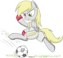 Size: 1421x1312 | Tagged: safe, artist:mcsadat, derpy hooves, pony, g4, 4chan cup, ball, bipedal, clothes, female, football, gloves, jersey, safest hooves, short-sleeved goalkeeper jersey, solo