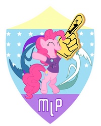 Size: 1204x1504 | Tagged: safe, pinkie pie, g4, /mlp/, 4chan cup, clothes, female, foam finger, happy, shirt, solo