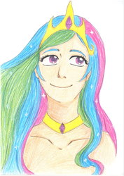 Size: 752x1063 | Tagged: safe, artist:anesie, princess celestia, human, g4, female, humanized, solo, traditional art