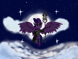 Size: 3264x2448 | Tagged: safe, artist:mcsorte, twilight sparkle, alicorn, pony, g4, avacyn, cloud, cloudy, female, magic the gathering, mare, moonsilver spear, sky, solo, staff, twilight sparkle (alicorn)