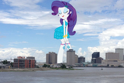 Size: 1200x800 | Tagged: safe, artist:joemasterpencil, rarity, equestria girls, g4, city, clothes, dress, eyes closed, fall formal outfits, female, giantess, louisiana, macro, new orleans, open mouth, skyline, solo, twerking