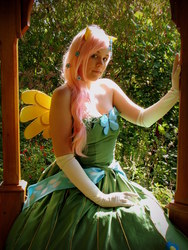 Size: 2112x2816 | Tagged: safe, artist:ringo-chu, fluttershy, human, g4, clothes, cosplay, dress, evening gloves, gala dress, irl, irl human, photo, solo