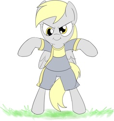 Size: 1059x1121 | Tagged: safe, artist:mcsadat, derpy hooves, pony, g4, 4chan cup, bipedal, clothes, female, looking at you, safest hooves, solo, standing