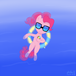 Size: 894x894 | Tagged: safe, artist:phallen1, pinkie pie, g4, female, inner tube, ocean, solo, sunglasses, water