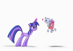 Size: 2803x1958 | Tagged: safe, artist:quynzel, twilight sparkle, cat, g4, crossover, heart, magic, nyan cat, telekinesis, traditional art