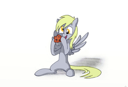 Size: 921x625 | Tagged: safe, artist:quynzel, derpy hooves, pegasus, pony, g4, female, mare, muffin, solo