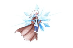 Size: 3358x2224 | Tagged: safe, artist:quynzel, oc, oc only, oc:snowdrop, human, cape, clothes, humanized, snowflake, solo, traditional art