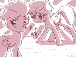 Size: 820x618 | Tagged: safe, artist:mewball, rumble, scootaloo, pegasus, pony, g4, breakup, crying, female, heartbreak, male, ship:rumbloo, shipping, straight