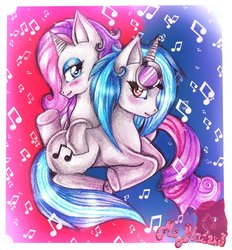 Size: 861x927 | Tagged: safe, dj pon-3, rarity, vinyl scratch, g4, female, lesbian, ship:rariscratch, shipping, traditional art