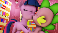 Size: 1920x1080 | Tagged: safe, artist:udacom, spike, twilight sparkle, dragon, pony, g4, 3d, female, kiss on the lips, kissing, male, mare, ship:twispike, shipping, source, source filmmaker, straight