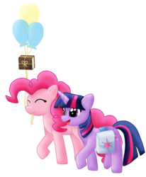 Size: 1554x1882 | Tagged: safe, artist:sharkiity, pinkie pie, twilight sparkle, g4, balloon, book, eyes closed, female, lesbian, school, ship:twinkie, shipping