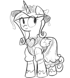 Size: 544x601 | Tagged: artist needed, safe, princess cadance, g4, clothes, dress, female, monochrome, solo