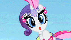 Size: 500x281 | Tagged: safe, screencap, rarity, g4, season 1, sonic rainboom (episode), animated, clothes, dress, fake eyelashes, female, flying, glimmer wings, lipstick, rarity being rarity, solo, zip lines