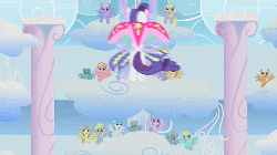 Size: 500x281 | Tagged: safe, screencap, derpy hooves, lightning bolt, parasol, rainbowshine, rarity, sassaflash, spring melody, sprinkle medley, white lightning, pegasus, pony, g4, sonic rainboom (episode), animated, clothes, dress, fake eyelashes, female, glimmer wings, heavy makeup, lipstick, makeup, mare, rarity being rarity, solo focus, spinning
