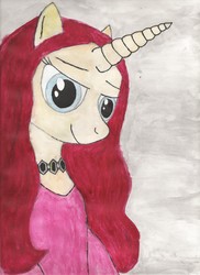 Size: 2550x3507 | Tagged: safe, artist:paskanaakka, pony, unicorn, a song of ice and fire, clothes, dress, female, game of thrones, jewelry, mare, melisandre, ponified, solo, traditional art