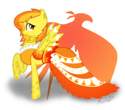 Size: 954x838 | Tagged: safe, artist:mashaheart, spitfire, pegasus, pony, g4, clothes, dress, female, gala dress, mare, simple background, solo, spread wings, transparent background, wings