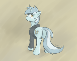 Size: 1500x1200 | Tagged: safe, artist:univertaz, lyra heartstrings, pony, unicorn, fanfic:background pony, g4, butt, clothes, featureless crotch, female, hoodie, plot, ponies wearing black, solo