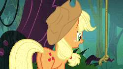 Size: 500x281 | Tagged: safe, screencap, applejack, earth pony, pony, g4, season 3, spike at your service, animated, butt, female, mare, plot, rope, solo