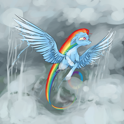 Size: 2000x2000 | Tagged: safe, artist:xenon, rainbow dash, g4, color loss, female, flying, solo