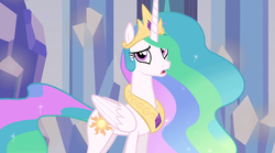 Size: 772x428 | Tagged: safe, screencap, princess celestia, alicorn, pony, g4, female, looking at you, mare, solo