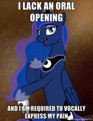 Size: 600x777 | Tagged: safe, artist:doekitty, edit, princess luna, alicorn, pony, g4, female, i have no mouth and i must scream, image macro, impact font, intellectually hilarious, joseph ducreux, luna ducreux, mare, meme, sesquipedalian loquaciousness, solo