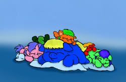 Size: 477x313 | Tagged: safe, artist:mr tiggly the wiggly walnut, fluffy pony, fluff pile, sleeping