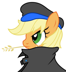 Size: 2750x3000 | Tagged: safe, applejack, earth pony, pony, g4, clothes, coat, female, hat, simple background, solo, straw in mouth, transparent background