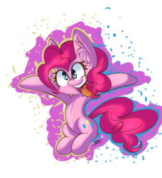 Size: 1030x1130 | Tagged: safe, artist:aquadiamonds, pinkie pie, earth pony, pony, g4, arms wide open, cross-eyed, ear fluff, female, happy, mare, open mouth, silly, simple background, solo, tongue out, transparent background