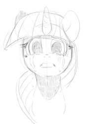 Size: 740x994 | Tagged: safe, artist:mewball, twilight sparkle, g4, crying, female, grayscale, monochrome, portrait, solo