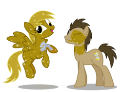 Size: 3200x2400 | Tagged: safe, artist:anarchemitis, derpy hooves, doctor whooves, time turner, pegasus, pony, g4, female, kiss mark, luster dust, male, mare, scrunchy face, ship:doctorderpy, shipping, simple background, straight, transparent background, vector