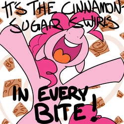 Size: 1000x1000 | Tagged: dead source, safe, artist:reiduran, pinkie pie, g4, cinnamon toast crunch, dialogue, female, food, open mouth, parody, solo