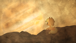 Size: 1920x1080 | Tagged: safe, artist:jamey4, applejack, g4, callisto, cliff, female, jupiter, planet, prone, solo, vector, wallpaper