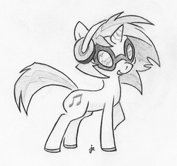 Size: 716x672 | Tagged: safe, artist:swiftcutter, dj pon-3, vinyl scratch, pony, unicorn, g4, female, headphones, monochrome, solo