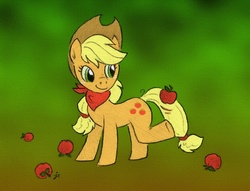 Size: 815x622 | Tagged: safe, artist:swiftcutter, applejack, earth pony, pony, g4, anatomically incorrect, apple, bandana, female, incorrect leg anatomy, neckerchief, solo