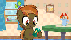 Size: 480x270 | Tagged: safe, artist:jan, button mash, earth pony, pony, button's adventures, g4, animated, colt, crying, happy, juice box, male, solo
