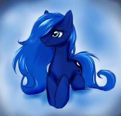 Size: 448x428 | Tagged: source needed, safe, artist:fajeh, princess luna, earth pony, pony, g4, cute, female, lunabetes, lying, lying down, mare, missing horn, prone, race swap, smiling, solo, wingless