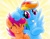 Size: 4200x3300 | Tagged: safe, artist:verulence, rainbow dash, scootaloo, pegasus, pony, g4, abstract background, eyes closed, female, filly, foal, head pat, mare, noogie, pat, petting, ruffled hair, scootalove