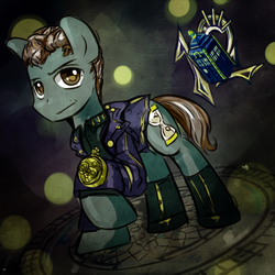 Size: 500x500 | Tagged: safe, artist:saturnspace, doctor whooves, time turner, earth pony, pony, clockwise whooves, g4, clothes, doctor who, male, peter capaldi, ponified, solo, tardis, the doctor, twelfth doctor