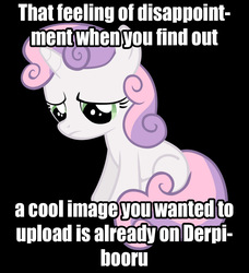 Size: 1024x1124 | Tagged: safe, sweetie belle, derpibooru, g4, female, image macro, solo