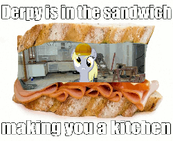 Size: 1280x1047 | Tagged: safe, derpy hooves, pegasus, pony, g4, female, gif, image macro, mare, non-animated gif, sandwich
