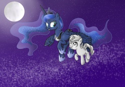 Size: 3000x2093 | Tagged: safe, artist:vird-gi, princess luna, oc, alicorn, pony, g4, alicorn oc, flying, moon