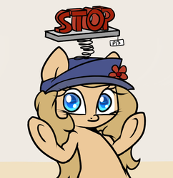 Size: 650x672 | Tagged: safe, artist:slavedemorto, oc, oc only, oc:backy, earth pony, pony, female, hat, looking at you, mare, solo, stop